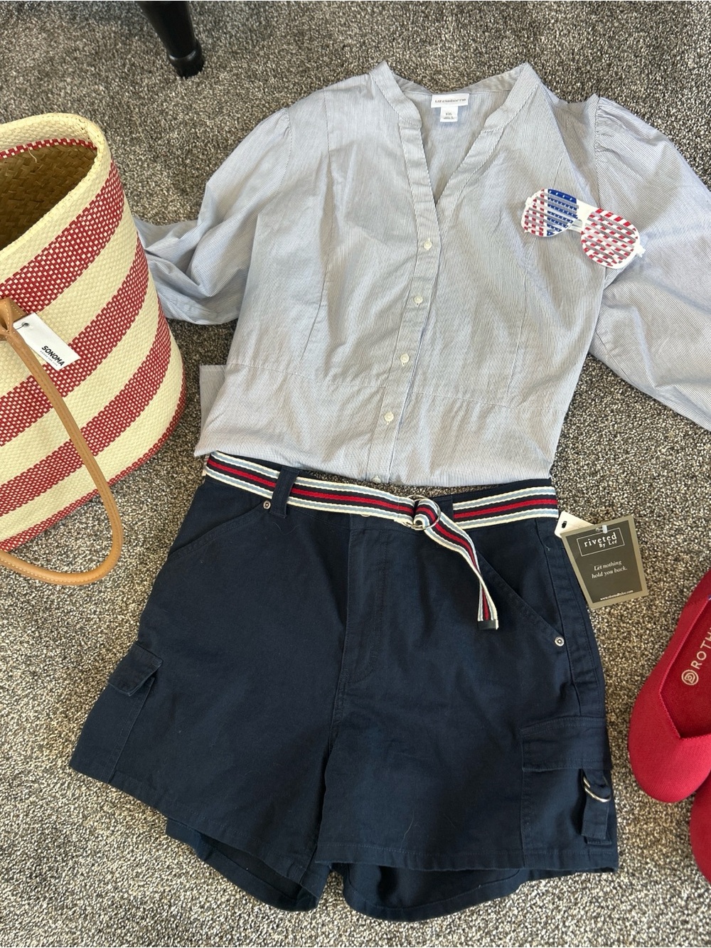 Riveted by Lee Navy Cargo Shorts Striped Belt Coastal Preppy 12P NWT